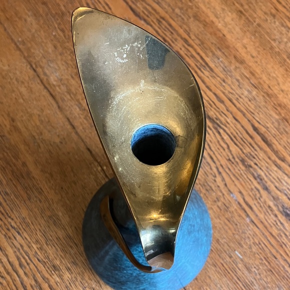 Vintage Mid-Century MCM Pal-Bell Brass Ewer Decanter Vase Made in Israel Green - Picture 11 of 14